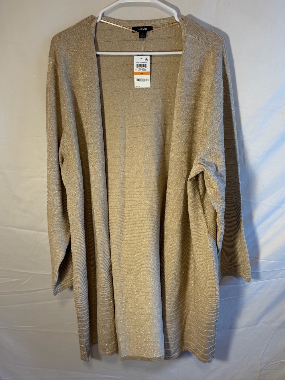 NWT Alfani Plus Size 4X Cocoa Butter Metallic Shimmer Long Cardigan